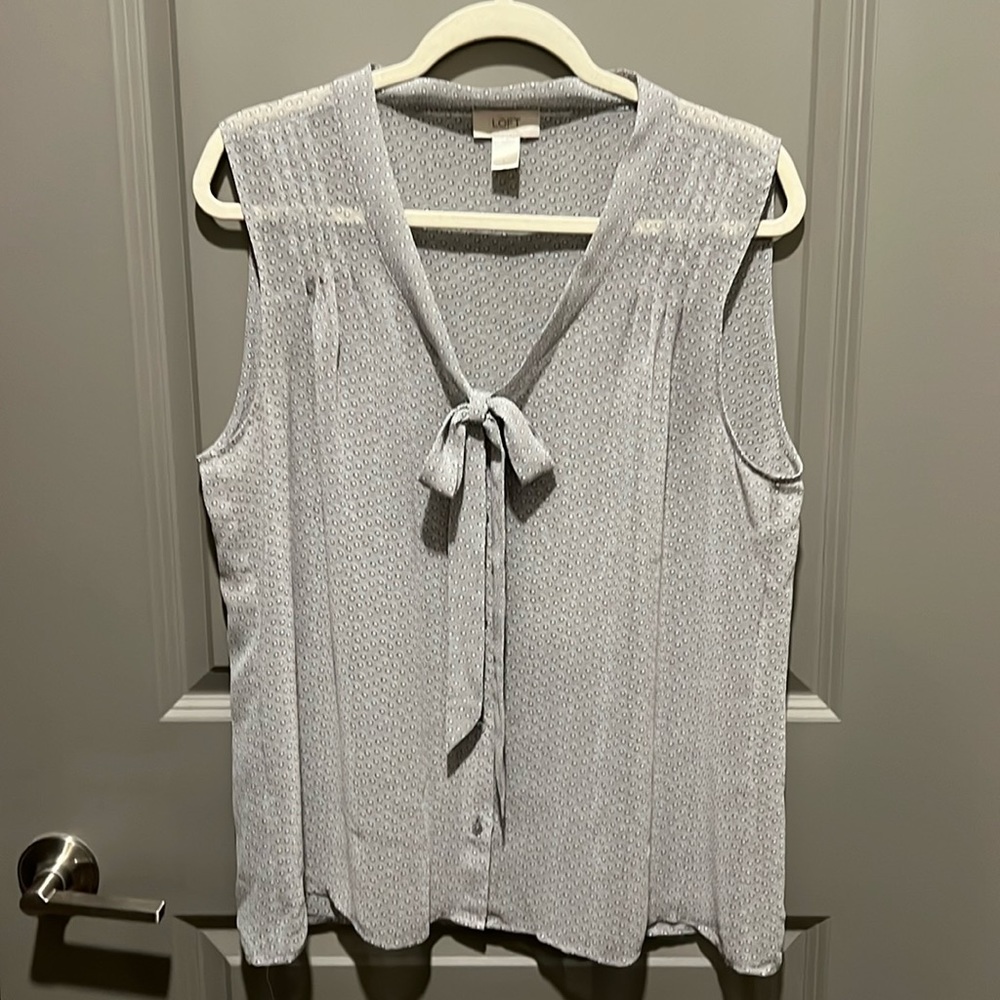 Loft Sleeveless Polka-Dot Blouse with Bow